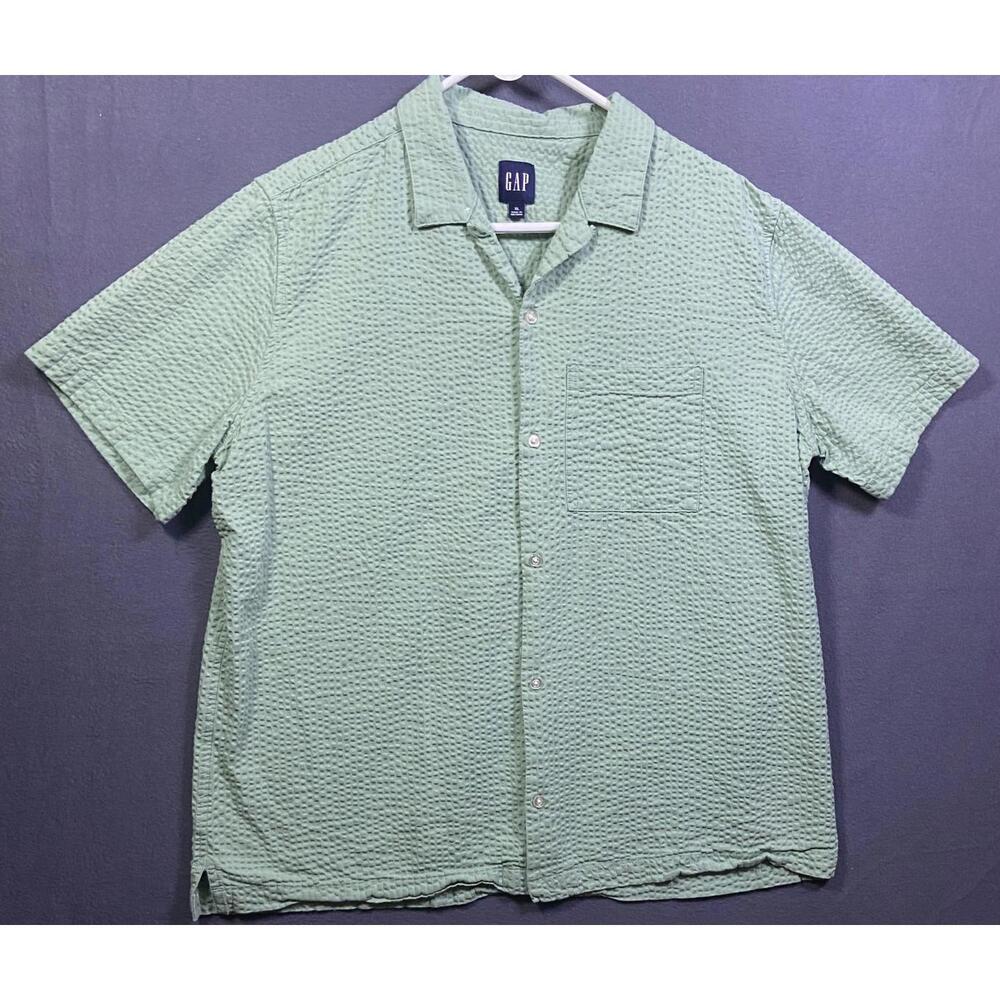 Gap Men's Short Sleeve Seersucker Vacay Shirt Size XL Granite Green Beach Summer